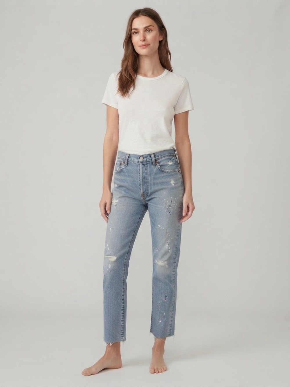 Distressed Levi's Light Wash Straight-Leg Jeans 32x34
